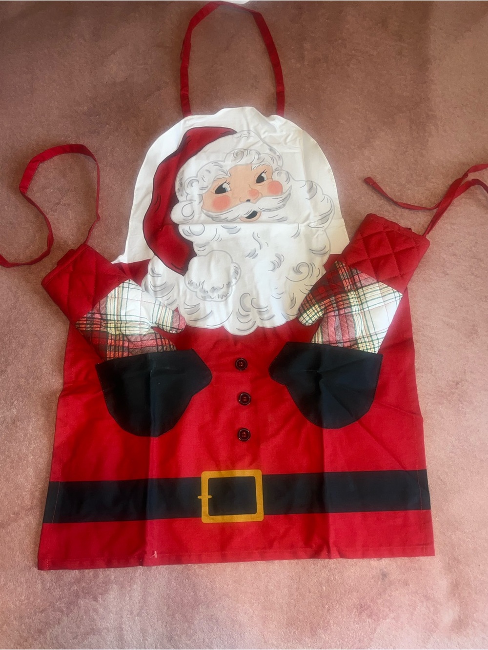 The Holiday Collection Kids Santa Chef Apron with Hat and Oven Mitts Red White - Picture 7 of 12